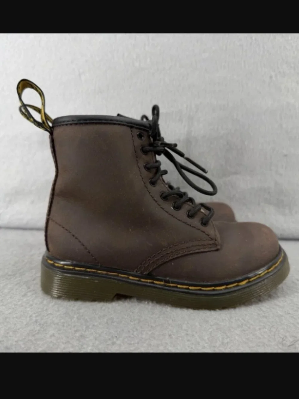 Dr. Martens Girl's Boots Size 9 Serena Brown Leather Faux Fur Lined Lace Up 1460